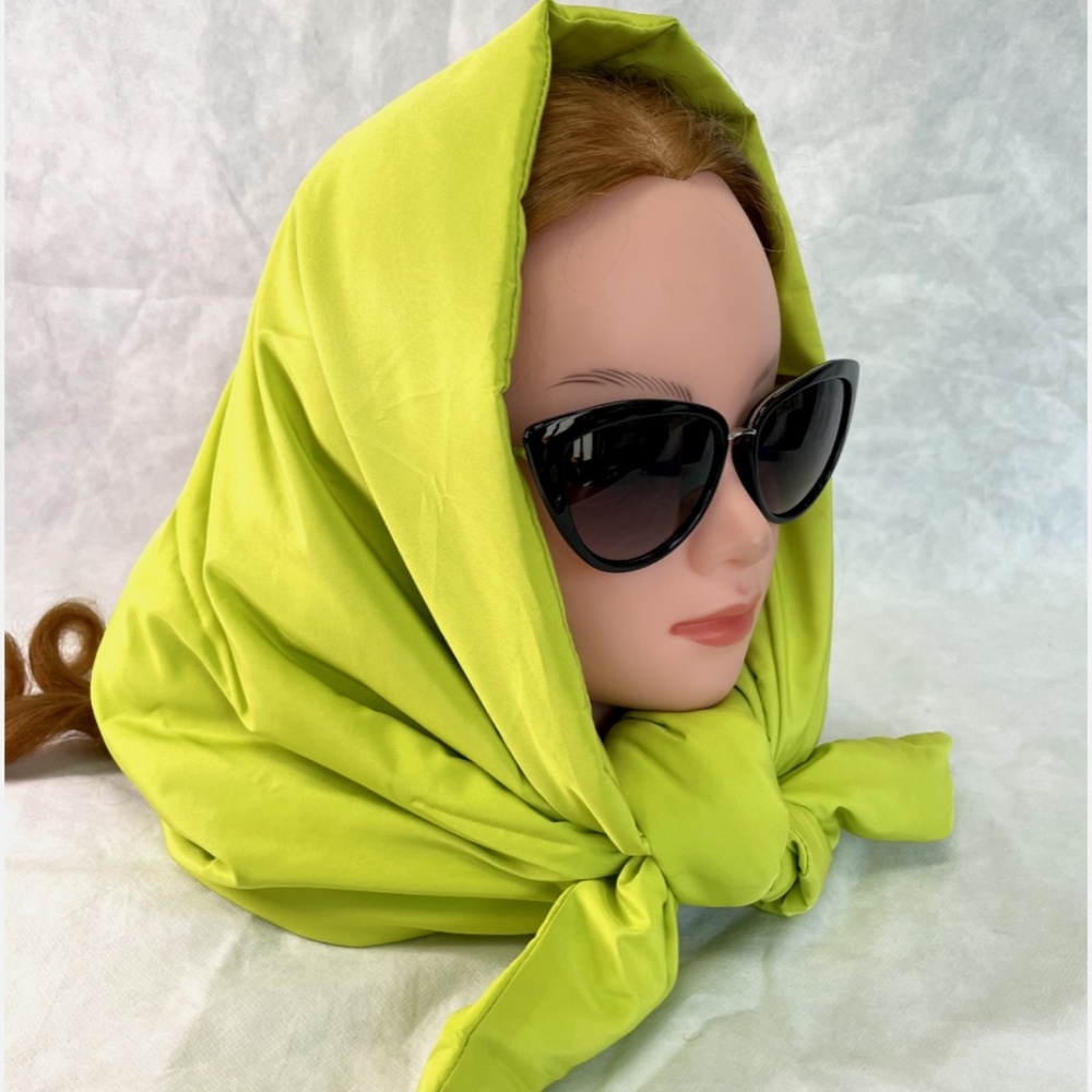 Puffer Shawl,Triangle Scarf, Babuska Style Quilted, Green Scarf, Winter Hat NEW…